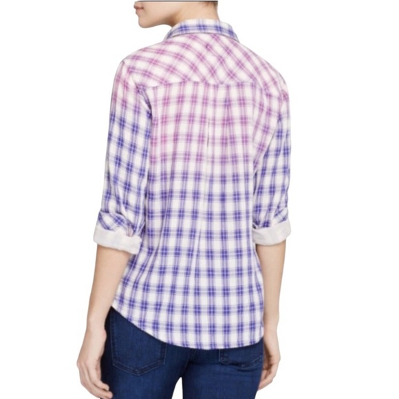 CURRENT ELLIOTT The Slim Boy Plaid Button-Up Cotton Shirt Cobalt Blue & Purple S - Picture 3 of 12